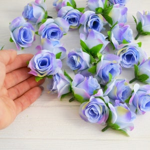 5 Pieces Light Blue artificial rose heads Mini roses Fake flowers Faux rose 1.5''/ 4 cm diameter