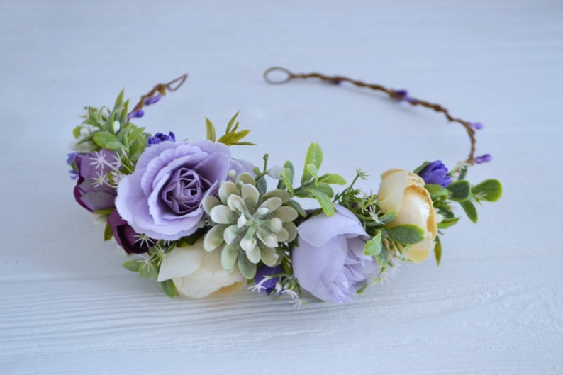 Lilac Lavender Ivory Flower Crown Bridal Headpiece Wedding Etsy
