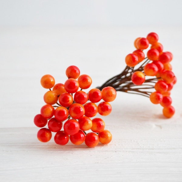 Orange/Red artificial berry, Craft berry, Berries on wire, Fake berry, Faux berries, Wreath filler, Floral arrangements 1 bundle