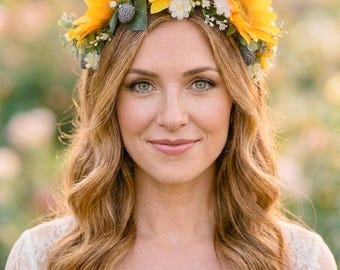 Sunflower hair crown Big flower headpiece Yellow headband Ukrainian wreath Hair flowers
