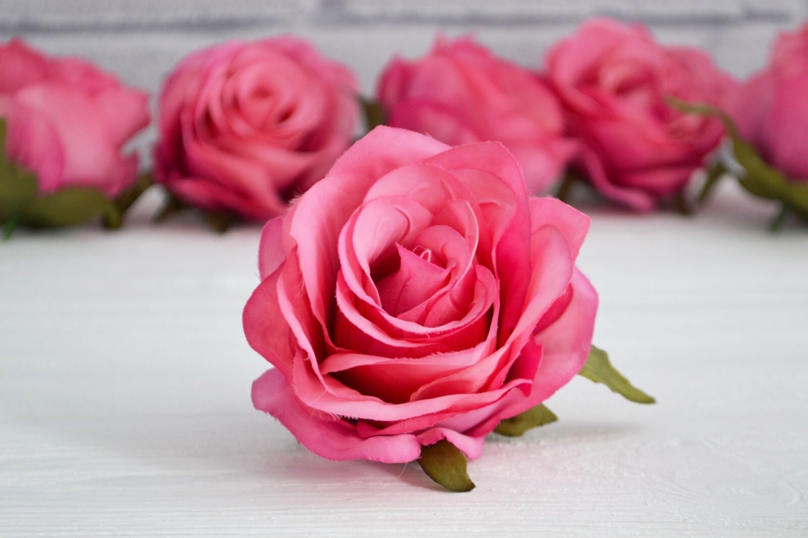 1 Piece Hot Pink Artificial Rose Head Silk roses Fake Etsy