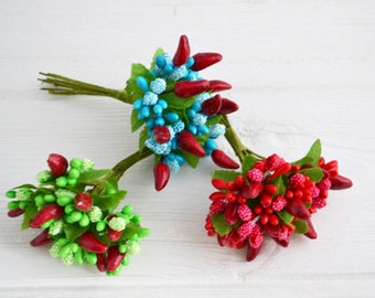 Flower stamens Decorative peppers Fake flowers Faux flowers Artificial flowers Pip berries Flower pips Wreath making supplies Fake berries