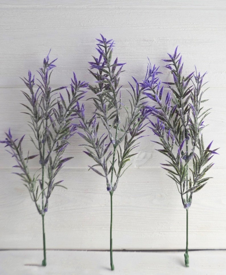 3 Stems Artificial Greenery Floral Filler Purple Rosemary Etsy