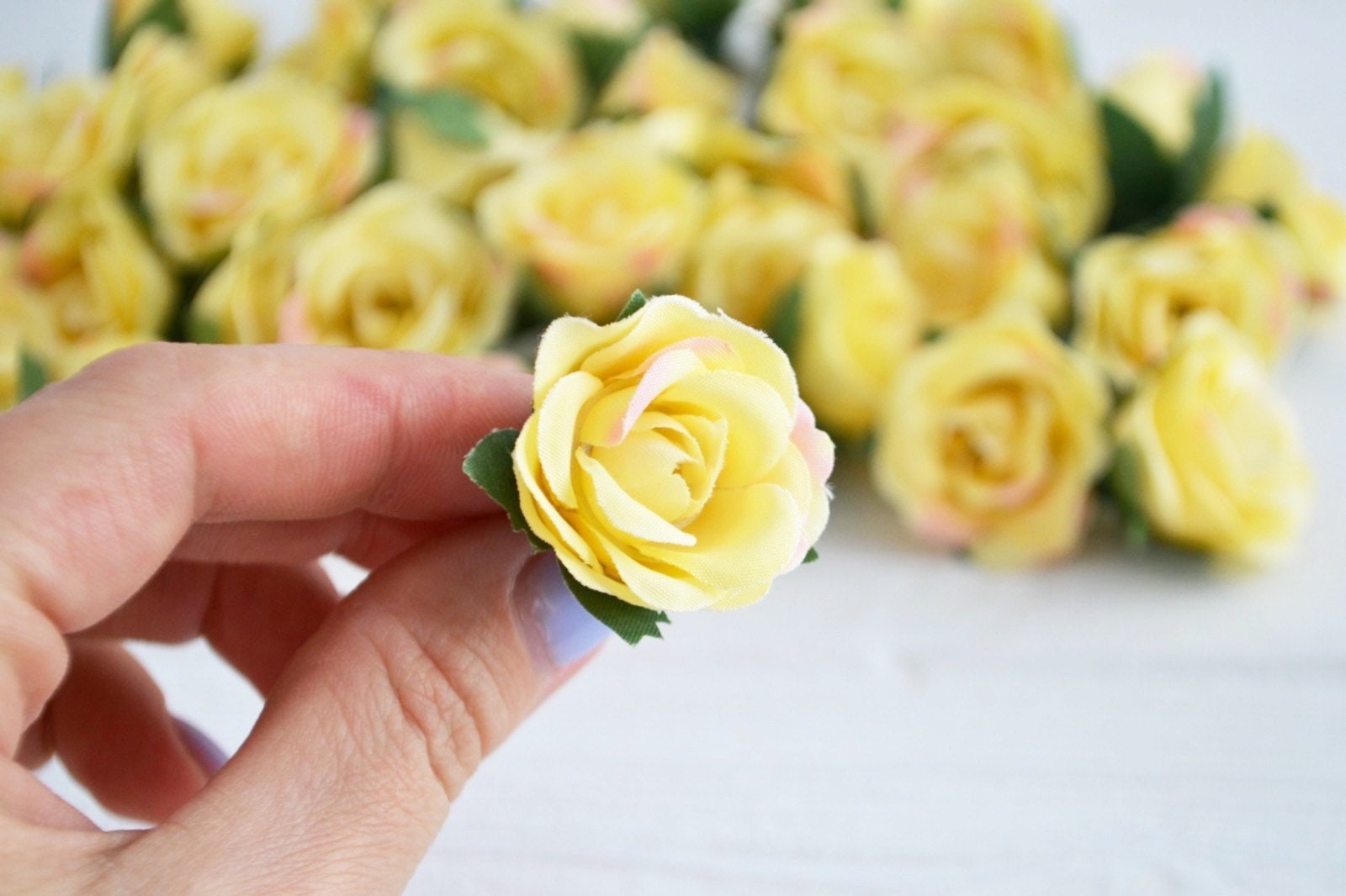 25 Yellow mini artificial roses Fake rose Silk flowers Small Etsy