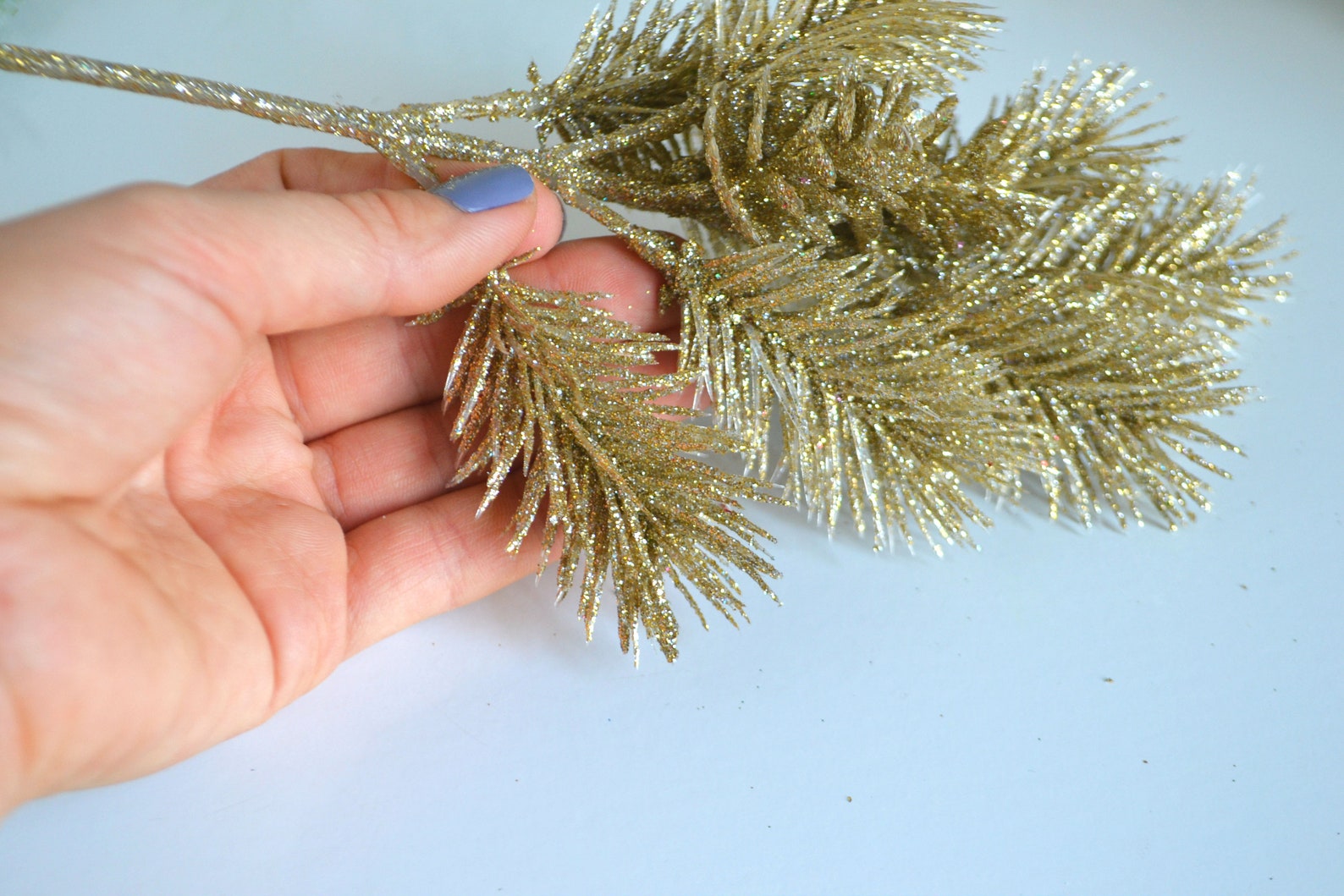 Christmas artificial greenery in Old Gold Glitter pine stems Etsy