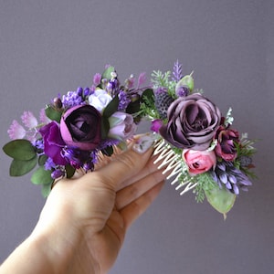 Dusty purple flower comb for wedding hair Bridal hairpiece Flower accessories Bridesmaid comb