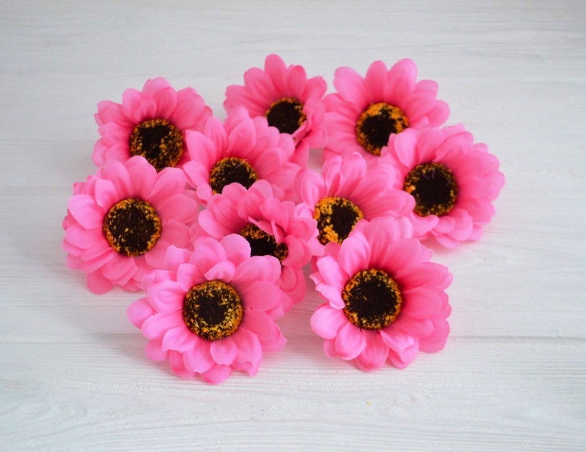 10 Pieces Pink Silk Sunflowers Artificial Sunflower Fake Etsy