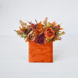 Fall pocket boutonniere burnt orange terracotta burgundy greenery Autumn groom buttonhole Rustic fall wedding men flowers