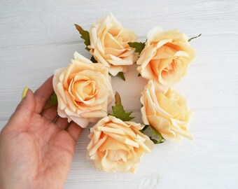 Faux flowers Fake rose Silk flowers Artificial roses Shabby chic flowers Champagne roses Peach flowers Boho roses Diameter 2.36'' 5 pieces