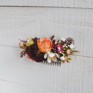 Burgundy rust white bridal comb Wedding hair clip Floral headpiece Maroon flower comb Marsala hair accessories Bridesmaid hair comb