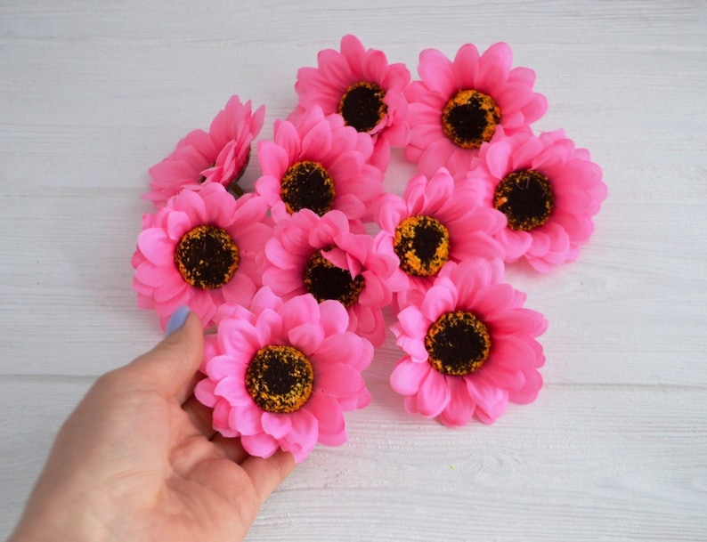 10 Pieces Pink Silk Sunflowers Artificial Sunflower Fake Etsy