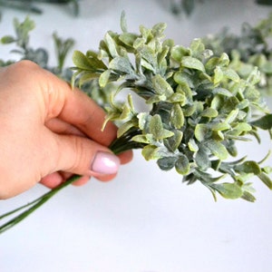 3 bundles Dusty Artificial Greenery, Faux plants, Fake plastic leaves, Frosted leaves