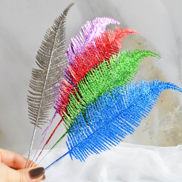 Christmas glittered feathers Glitter pick Artificial Feather Centerpieces Wreath Embellishment Supplies Christmas Floral