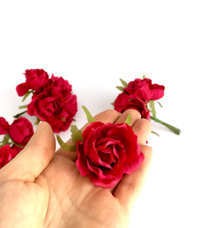 Mini bouquet Small roses Fake flowers Silk Artificial Rose in Crimson Faux roses