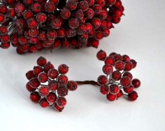 Burgundy Artificial Berries, Wired Stems, Berry Wreath Supply