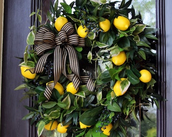 Lemon wreath, Spring Front door wreath w/ Lemons, Front porch decor, Double Door Spring wreath, Lemon Kitchen Decor, Home Wall Decor,