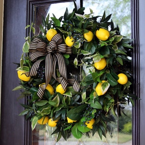 Lemon wreath, Spring Front door wreath w/ Lemons, Front porch decor, Double Door Spring wreath, Lemon Kitchen Decor, Home Wall Decor,