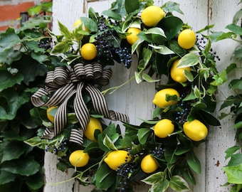 Spring Summer Front Door wreath w/ Lemons, Lemon wreath, Farmhouse wreath, Year Round Kitchen Wall Decor, Bridal Shower Decor, Mothers Day