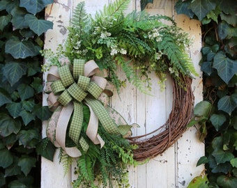 Mixed greenery Spring Door Wreath, Fern Wreath, Double Door Spring Greenery wreath, Farmhouse Decor, Home Wall Decor, Garden Style Wreath