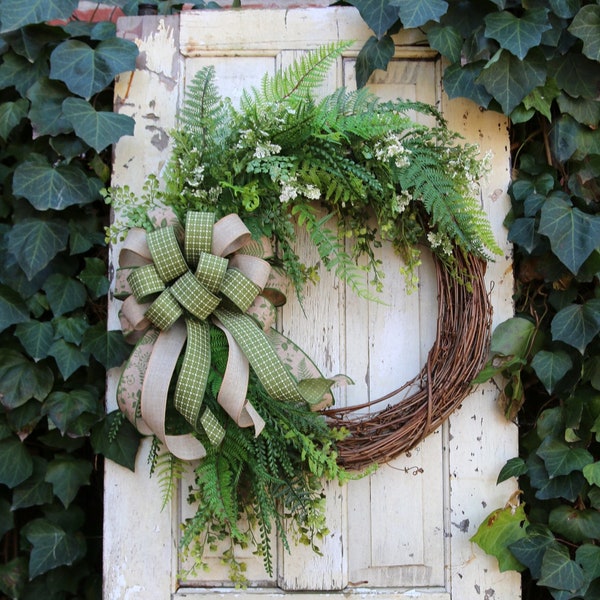 Mixed greenery Spring Door Wreath, Fern Wreath, Double Door Spring Greenery wreath, Farmhouse Decor, Home Wall Decor, Garden Style Wreath