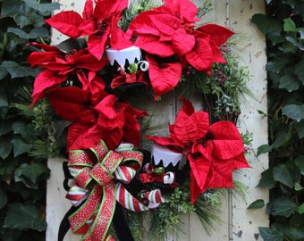 Christmas wreath for Front Door, Red Poinsettia Christmas Door wreath, Large Winter Wreath, Holiday Decor for Front Porch, Home Wall Decor