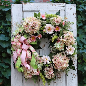 Pink & Green Spring Wreath for Front Door, Summer Wreath, Garden Style Home Wall Decor, Wedding Decor, Mothers Day Gift, Double Door Decor