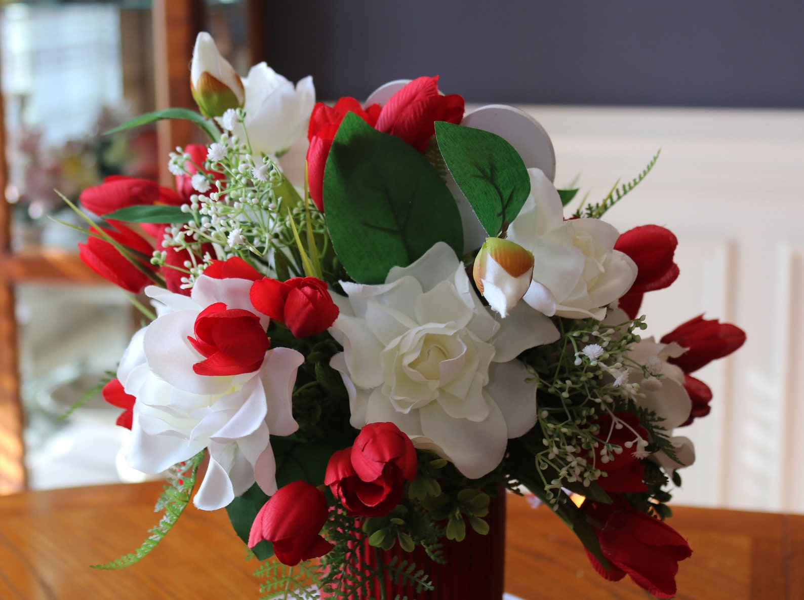 Valentines Day Flower Arrangement Valentines Centerpiece Red Etsy
