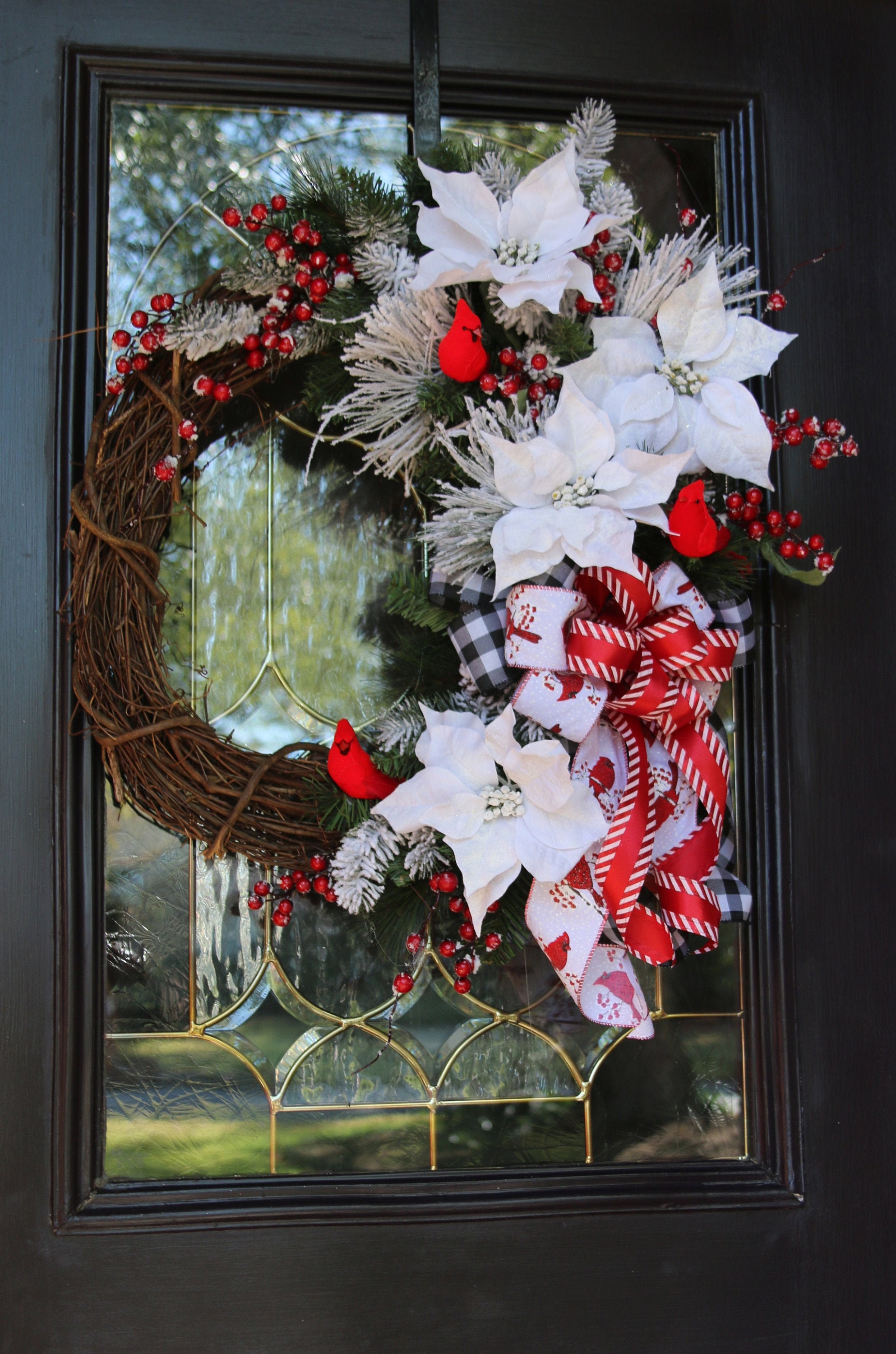 Winter Wreath For Front Door Red Bird Christmas Door Wreath Holiday Cardinal Decor Double Door Wreath Red White Christmas Decoration