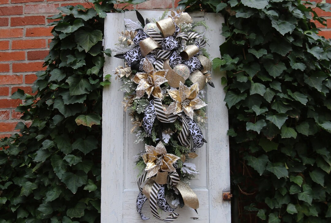 Gold Christmas Swag New Year's Door Wreath New Years Etsy