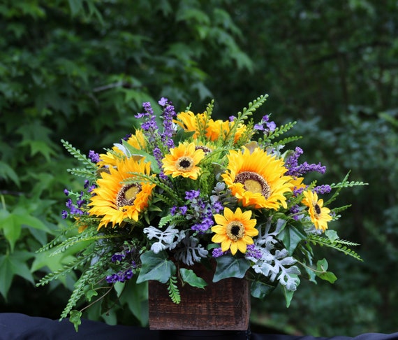 Sunflower Floral Arrangement, Rustic Farmhouse Centerpiece, Spring