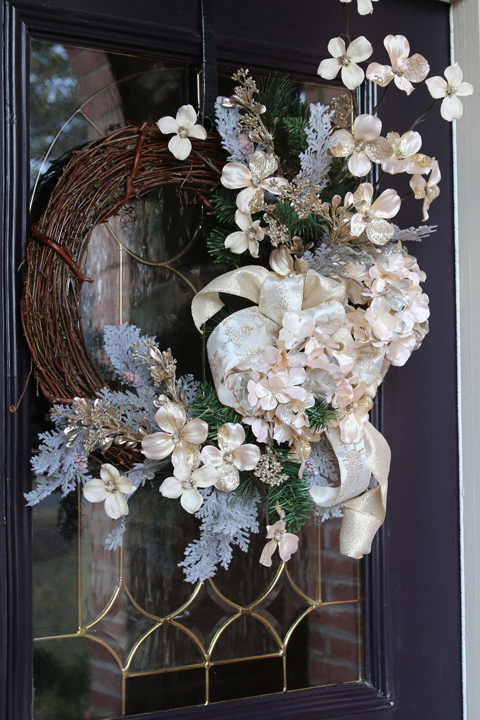 Elegant Christmas Wreaths For Front Door Winter Hydrangea Etsy