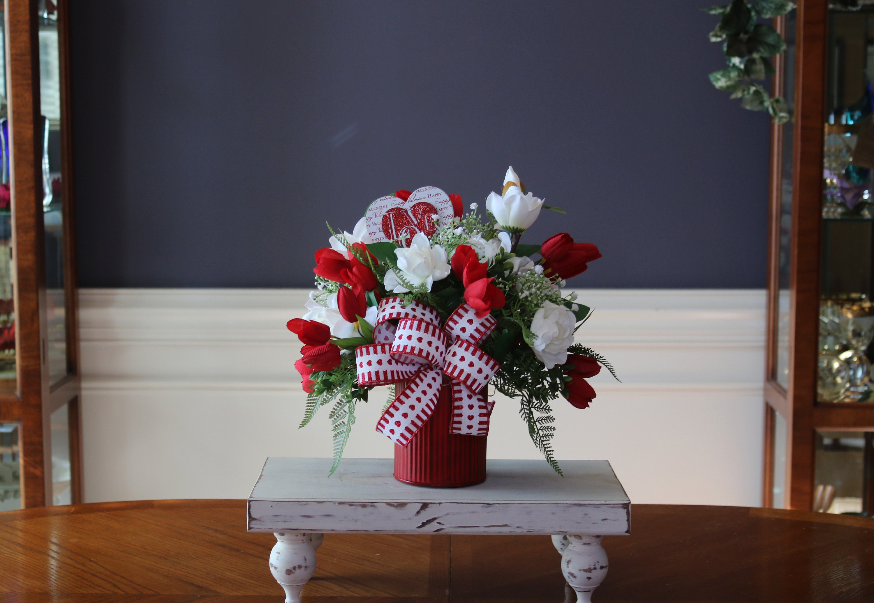 Valentines Day Flower Arrangement Valentines Centerpiece Red Etsy