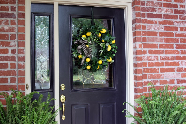 Lemon wreath Front door, Double Door Spring wreath, Farmhouse wreath, Lemon Summer Door wreath, Country Kitchen Decor, Lemon Home Wall Decor image 8