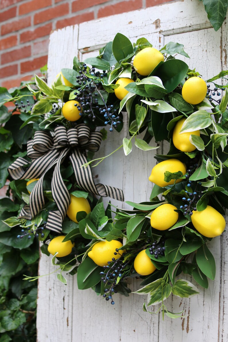 Lemon wreath Front door, Double Door Spring wreath, Farmhouse wreath, Lemon Summer Door wreath, Country Kitchen Decor, Lemon Home Wall Decor image 7