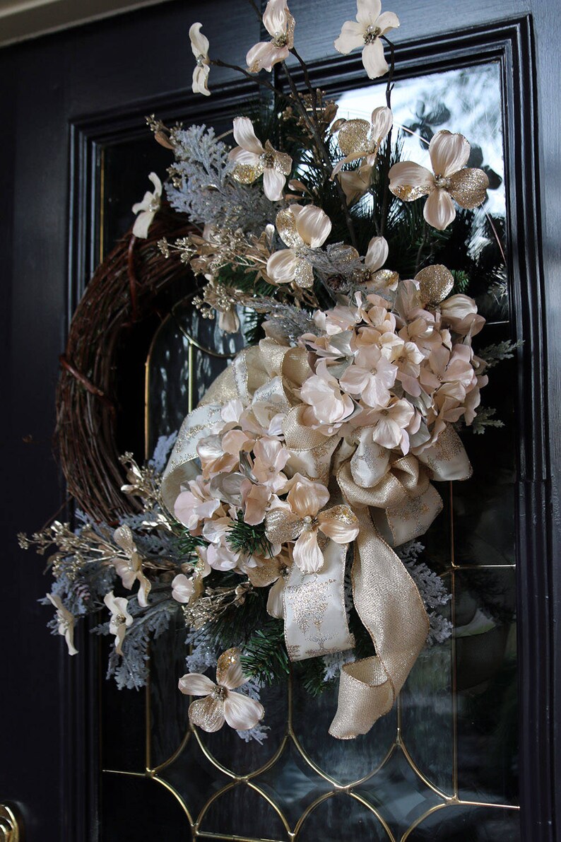 Elegant Christmas wreaths for front door Winter Hydrangea Etsy