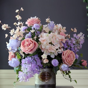 Pale Pink & Perriwinkle Spring Centerpiece, Spring Flower Arrangement, Wedding Centerpiece, Bridal Shower Decor, Lavender Lilac Centerpiece