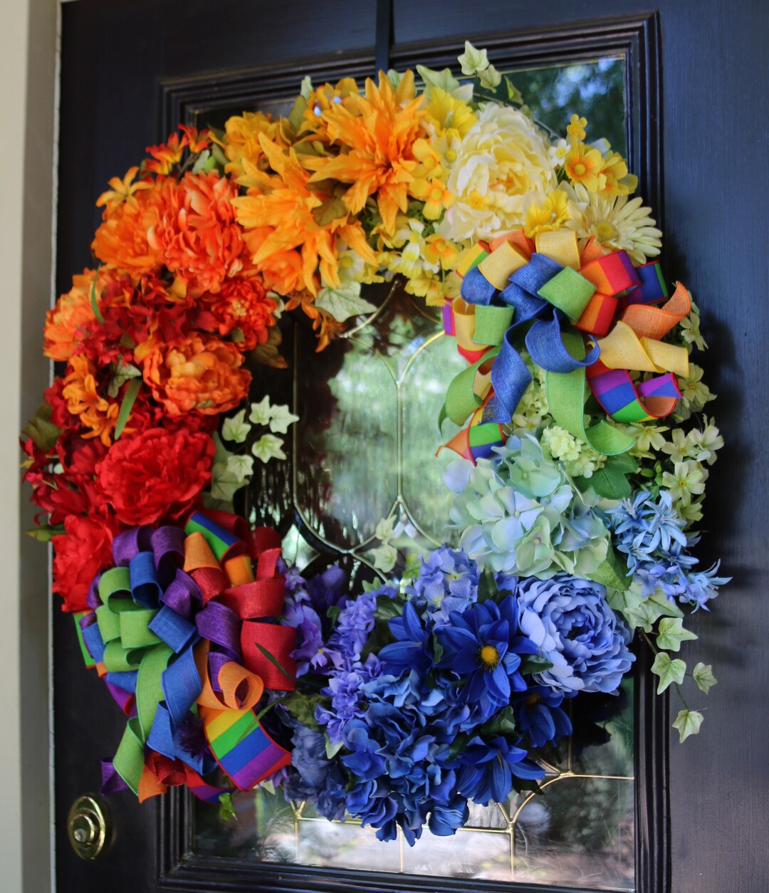 Rainbow Wreath, Large Spring Door Wreath, Multicolored Front Door