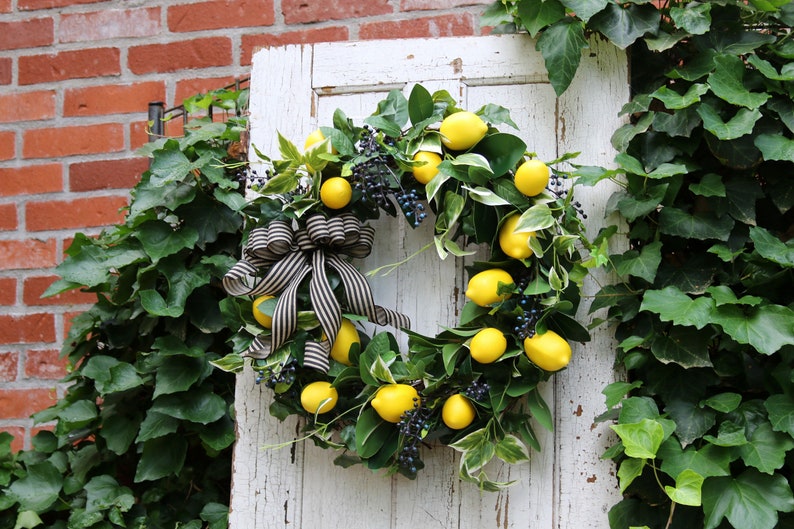 Lemon wreath Front door, Double Door Spring wreath, Farmhouse wreath, Lemon Summer Door wreath, Country Kitchen Decor, Lemon Home Wall Decor image 9