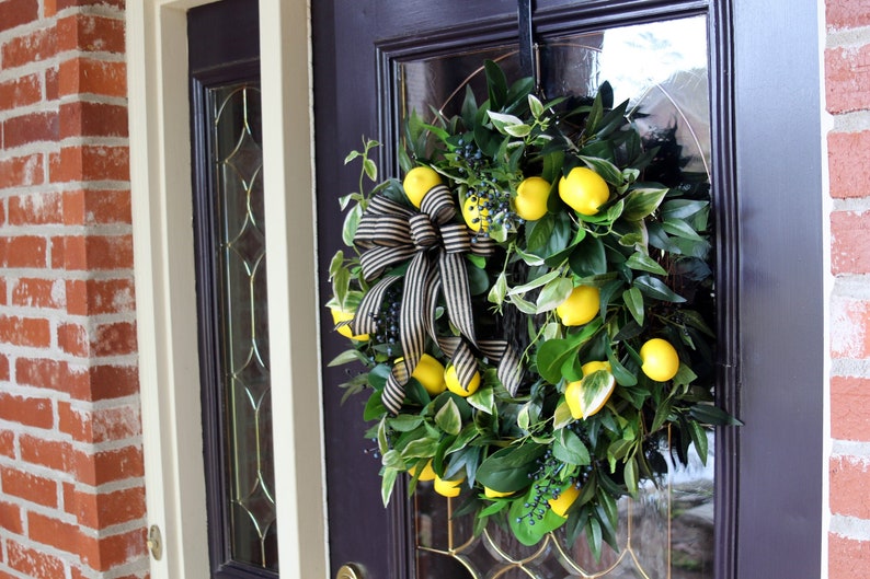 Lemon wreath Front door, Double Door Spring wreath, Farmhouse wreath, Lemon Summer Door wreath, Country Kitchen Decor, Lemon Home Wall Decor image 5