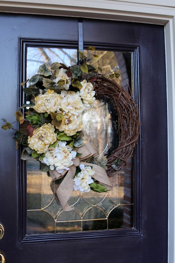 Farmhouse Wreath For Front Door Hydrangea Door Wreath Year Etsy