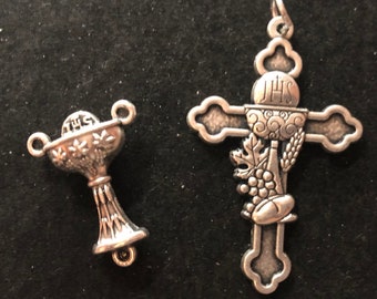 1st Holy Communion Cross and Rosary Center Piece | Rosary Findings | Rosary Parts
