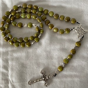 Divine Mercy Traditional Rosary | Turtle Shell Green Flat Beads| Catholic | Jesus I Trust in you