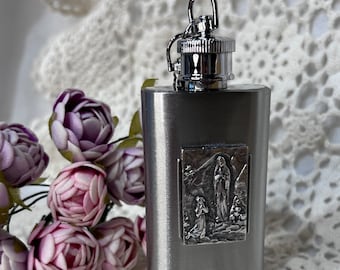 Our Lady of Lourdes Stainless Steel Holy Water Flask