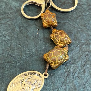 Schlüsselanhänger Rosenkranz, Weisse Tschechische Glas Schildkröten Perlen, Rosenkranz Schlüsselanhänger mit Saint Christopher Medaille # 4