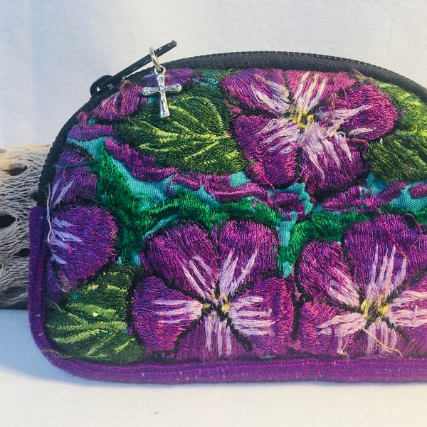 Rosary Pouches, Padded Hand Woven and Embroidered Rosary Pouches with Cross Charm