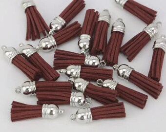 12 pcs Rust Suede Tassel with Silver Cap Great for Keychains, Cell Phones, Jewelry 38mm