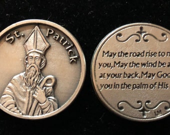 GRAND jeton de poche Saint Patrick, médaille catholique, breloques religieuses, prière