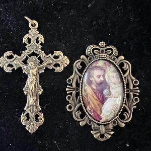 Saint Joseph Rosary Center Bronze Filagree Cross This is a St Joseph Large Oval Rosary Center with Cross