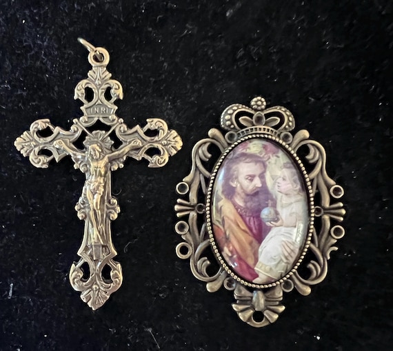 Saint Joseph Rosary Center: Bronze Filigree Cross, Large Oval