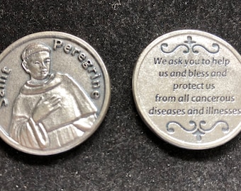 LARGE  Saint Peregrine Pocket Token - All Cancers Pocket Token Catholic Medal Religious Charms  Prayer Token Pocket Medallion Pocket Token